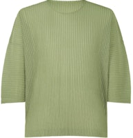 Homme Plissé Issey Miyake SS24 Green Solid 3/4 Sleeve Pullover Tee for Men. HP46JK191-62 Homme Plissé Issey Miyake SS24 Green Solid 3/4 Sleeve Pullover Tee for Men. HP46JK191-62
