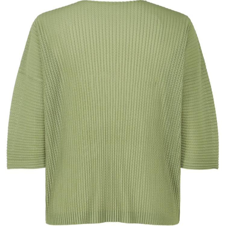 Lookbook Homme Plissé Issey Miyake SS24 綠色純色3/4袖男士套頭T恤 HP46JK191-62