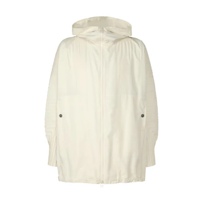 HOMME PLISSÉ ISSEY MIYAKE SS24 Ivory White Pleated Loose Fit Hooded Jacket Men HP46FC276-41