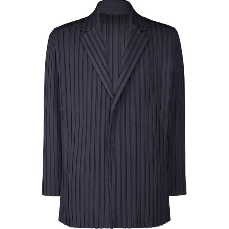 HOMME PLISSÉ ISSEY MIYAKE SS24 Navy Striped Blazer Single-Breasted Jacket Men HP46-FD250-75