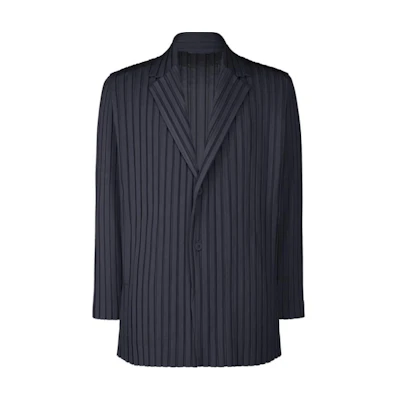 HOMME PLISSÉ ISSEY MIYAKE SS24 Navy Striped Blazer Single-Breasted Jacket Men HP46-FD250-75