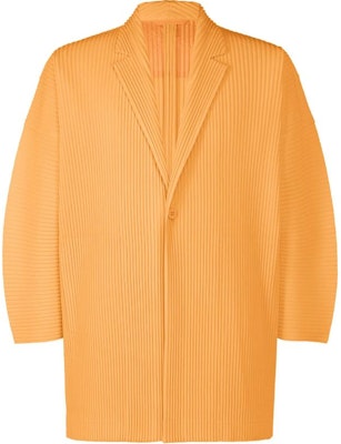 옴므 플리세 이세이 미야케 SS24 플리츠 버튼 루즈 자켓 멜론 오렌지 남성용. HP46JL126-33 Order 옴므 플리세 이세이 미야케 SS24 플리츠 버튼 루즈 자켓 멜론 오렌지 남성용. HP46JL126-33