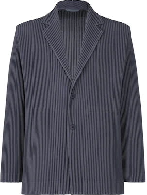 옴므 플리세 이세이 미야케 SS24 플리츠 싱글 브레스티드 재킷 블루 카본 HP46JD155-76 Buy 옴므 플리세 이세이 미야케 SS24 플리츠 싱글 브레스티드 재킷 블루 카본 HP46JD155-76