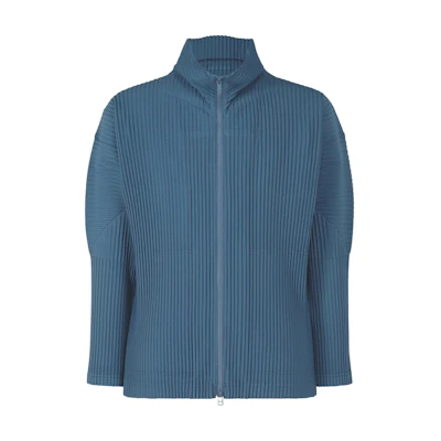 HOMME PLISSÉ ISSEY MIYAKE SS24 Solid Pleated High-Neck Jacket Blue Menswear HP46JL180-73
