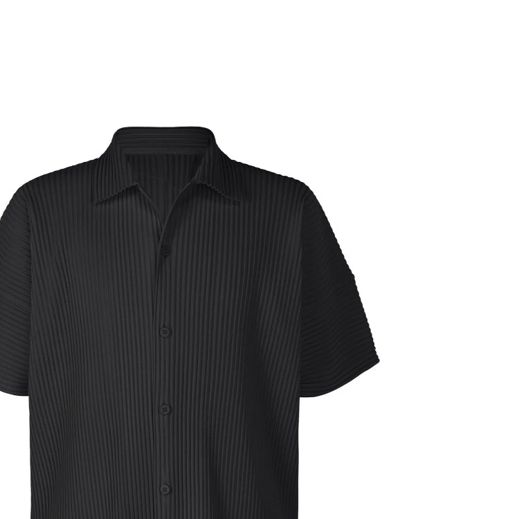 Lookbook Homme Plissé Issey Miyake SS24 黑色短袖寬鬆褶皺襯衫 男款 HP48JJ102-15