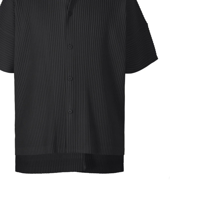 Shop Homme Plissé Issey Miyake SS24 黑色短袖寬鬆褶皺襯衫 男款 HP48JJ102-15