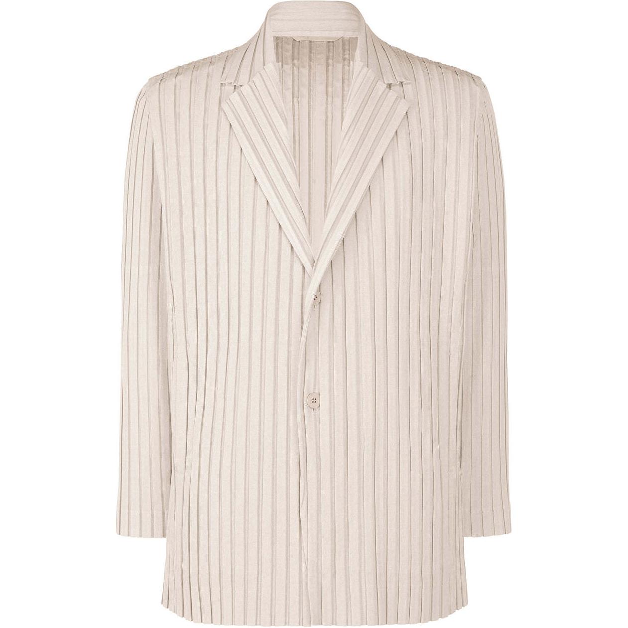 HOMME PLISSÉ ISSEY MIYAKE SS24 Striped Notch Lapel Single-Breasted Jacket Beige Men HP46-FD250-45