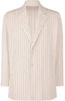 HOMME PLISSÉ ISSEY MIYAKE SS24 Striped Notch Lapel Single-Breasted Jacket Beige Men HP46-FD250-45 HOMME PLISSÉ ISSEY MIYAKE SS24 Striped Notch Lapel Single-Breasted Jacket Beige Men HP46-FD250-45