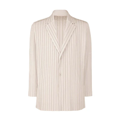 HOMME PLISSÉ ISSEY MIYAKE SS24 Striped Notch Lapel Single-Breasted Jacket Beige Men HP46-FD250-45