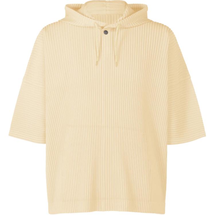 HOMME PLISSÉ ISSEY MIYAKE SS24 Vanilla White Loose-Fit Hooded Pullover Tee Mens HP46JK127-03