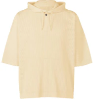 HOMME PLISSÉ ISSEY MIYAKE SS24 Vanilla White Loose-Fit Hooded Pullover Tee Mens HP46JK127-03 HOMME PLISSÉ ISSEY MIYAKE SS24 Vanilla White Loose-Fit Hooded Pullover Tee Mens HP46JK127-03