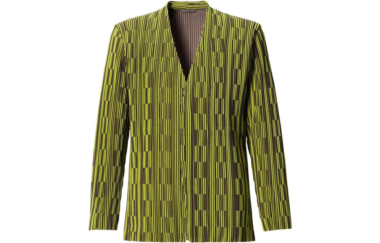 HOMME PLISSÉ ISSEY MIYAKE Striped Pattern Jacket Green Fashion HP11JD224-62