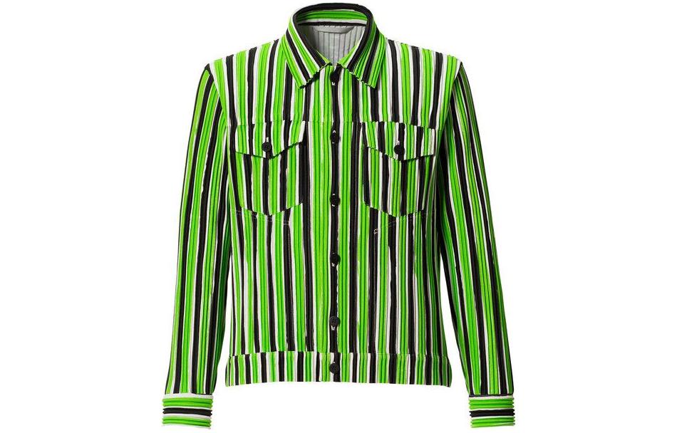 HOMME PLISSÉ ISSEY MIYAKE Striped Pleated Jacket Green () HP11JC204-62