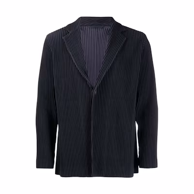 Homme Plissé Issey Miyake Striped Single-Button Blazer Navy Blue Men. HP18JD201-75