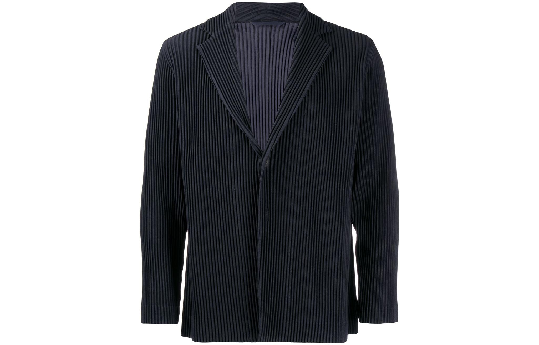 Order オムプリッセ イッセイミヤケ ストライプ シングルボタン ブレザー ネイビー メンズ HP18JD201-75