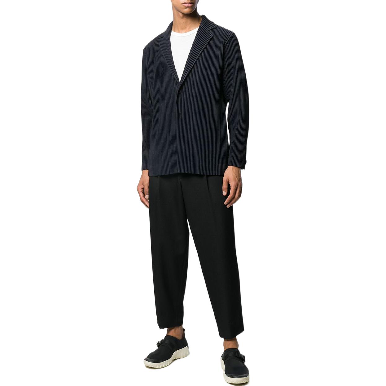 Lookbook オムプリッセ イッセイミヤケ ストライプ シングルボタン ブレザー ネイビー メンズ HP18JD201-75