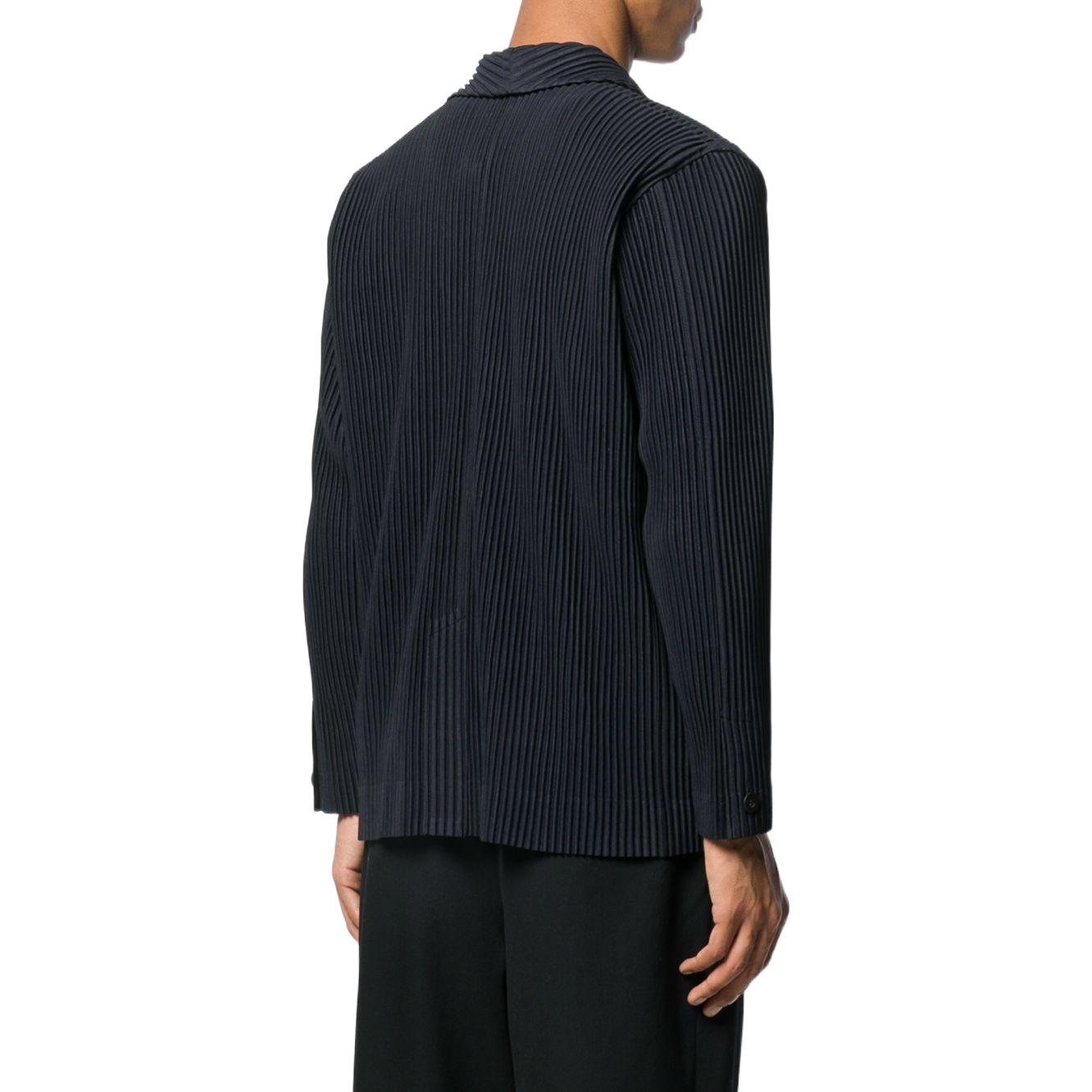 Shop オムプリッセ イッセイミヤケ ストライプ シングルボタン ブレザー ネイビー メンズ HP18JD201-75