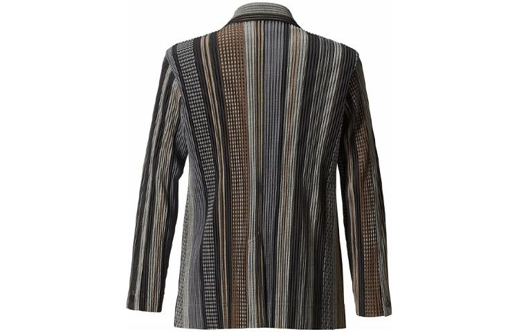 Lookbook Homme Plissé Issey Miyake 條紋修身長袖西裝外套 棕色 HP13JD180-42