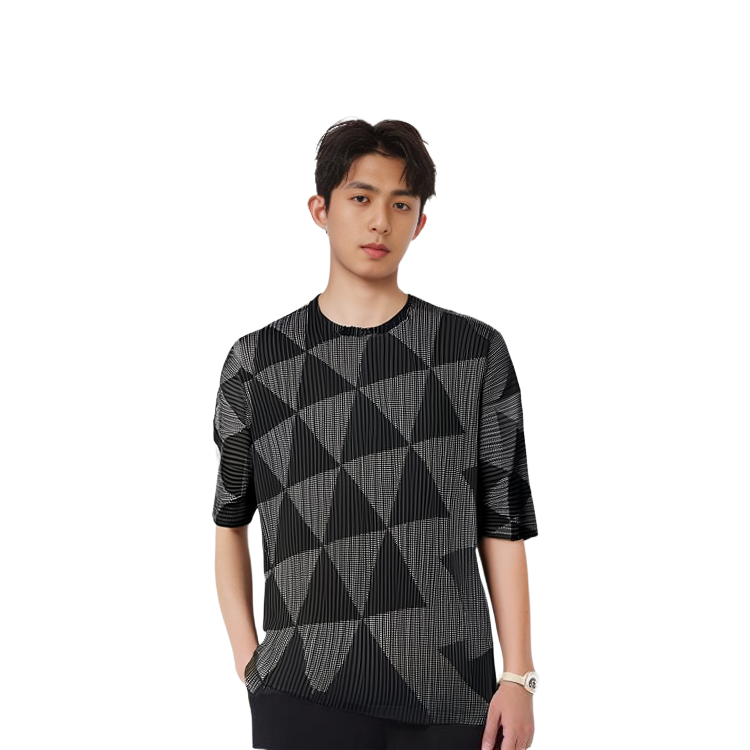 Purchase 옴므 플리세 이세이 미야케 트라이앵글 메쉬 반팔 크루넥 티셔츠 HP33JK351-12