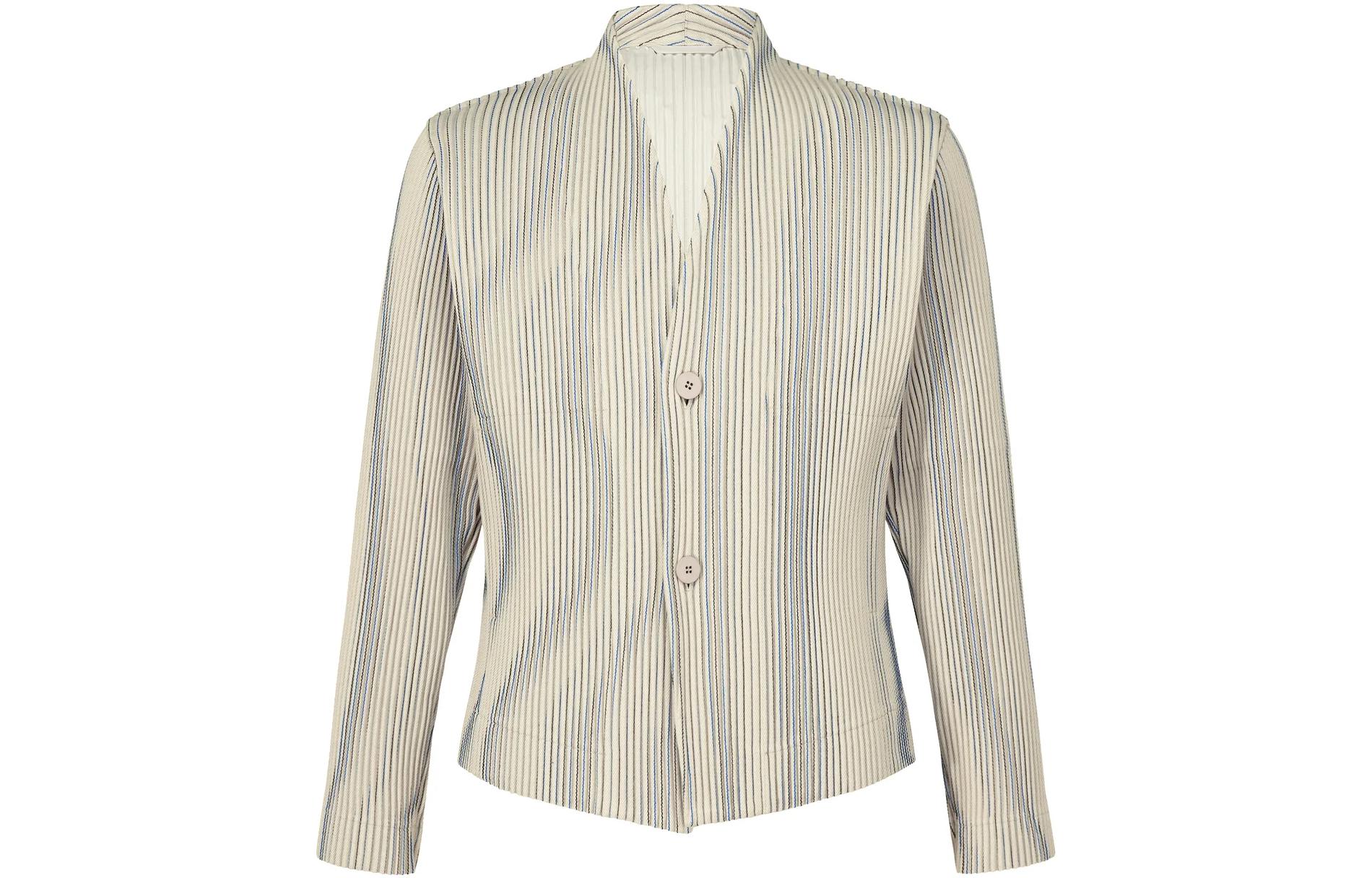 HOMME PLISSÉ ISSEY MIYAKE Tweed V-Neck Slim Fit Jacket Ivory Style HP33FD320-41