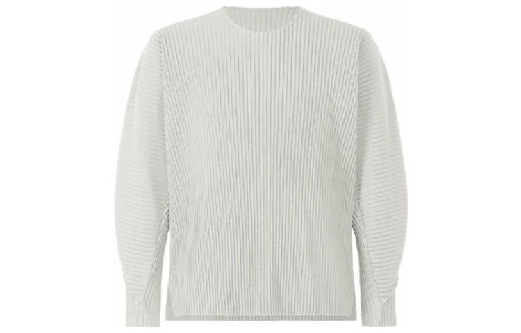 Homme Plissé Issey Miyake White Pleated Long Sleeve Loose Fit T-Shirt Mens. HP23JK147-11