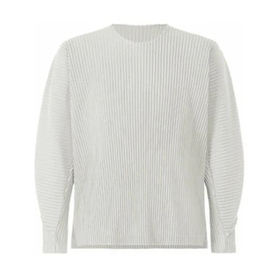 Homme Plissé Issey Miyake White Pleated Long Sleeve Loose Fit T-Shirt Mens. HP23JK147-11