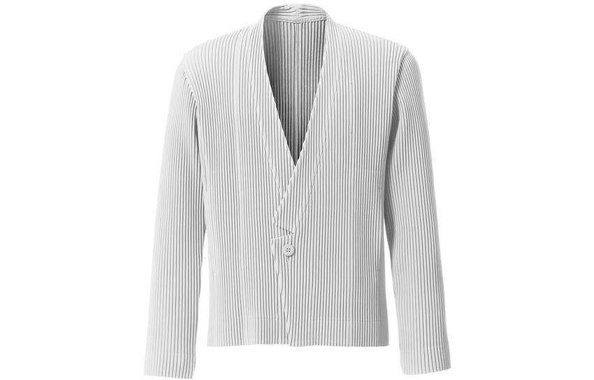 HOMME PLISSÉ ISSEY MIYAKE White Pleated V-Neck Jacket Menswear HP03FD102-11