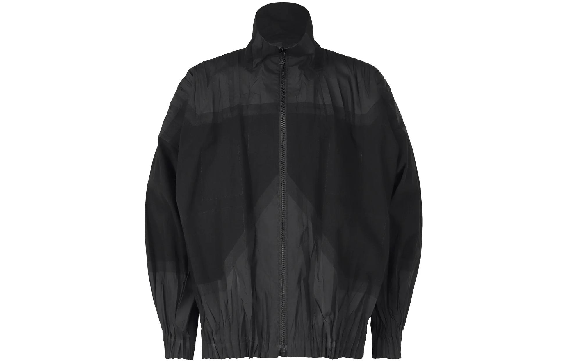 HOMME PLISSÉ ISSEY MIYAKE Zip-Up Loose Jacket Black Long Sleeve LA41FC151-15