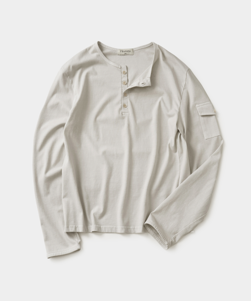 Hoobs [Wooyoung X Hoovs] Military Slim Henley Long Sleeve [Cream White] HVS26-TS135