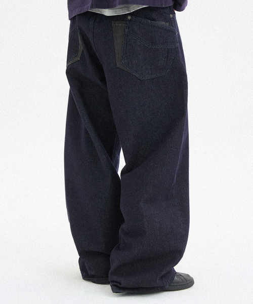 HOOBS Leather Pocket Curved Denim Pants [Non-Fade Indigo] HVS26-PT31
