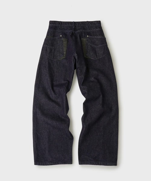 Lookbook HOOBS Leather Pocket Curved Denim Pants [Non-Fade Indigo] HVS26-PT31