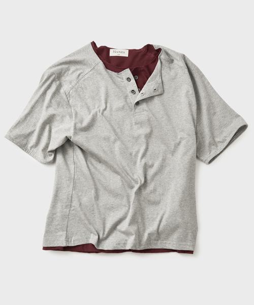 HOOBS Overlap Henley Neck Crop Short Sleeve Tee [Melange Grey] HVS26-TS99