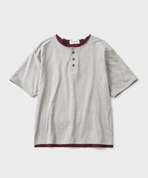 Order HOOBS Overlap Henley Neck Crop Short Sleeve Tee [Melange Grey] HVS26-TS99