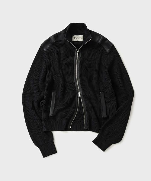 Hoobs Panel Leather Ribbed Zip-Up Jacket [Black] HVS26-KN31