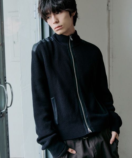 Order Hoobs Panel Leather Ribbed Zip-Up Jacket [Black] HVS26-KN31