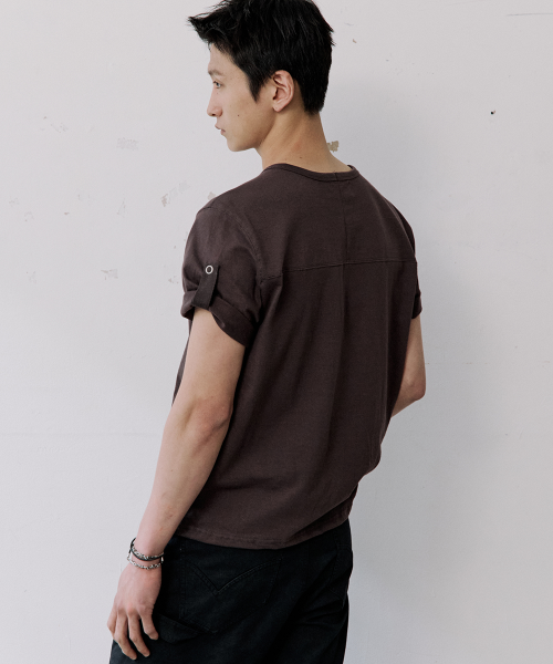Shop HOOBS Roll-Up Sleeve Cropped T-Shirt [Purple Charcoal] HVS26-TS84