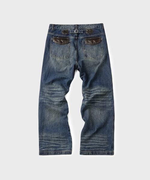 Lookbook Hoobs Wild Leather Flap Denim Pants [Vintage Blue] HVS26-PT59
