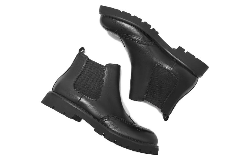 Shop 熱風切爾西靴「頭層牛皮黑色」 H93M2810