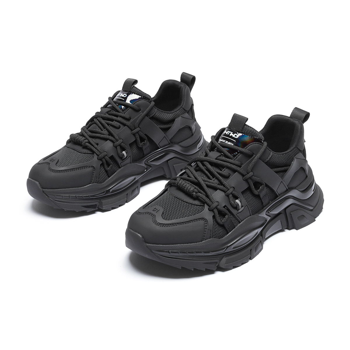 Shop 热风厚底休闲布面系带潮流黑色老爹鞋 H42M3111