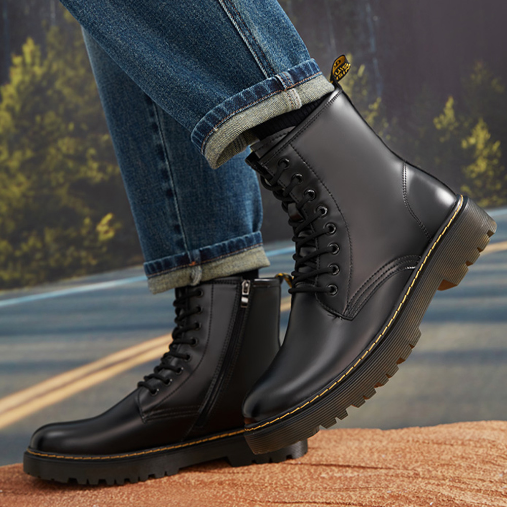 Lookbook Hotwind But Sheepskin Lace-Up Trendy Ankle Martin Boots ''Hitam 4.5cm'' H95M2807