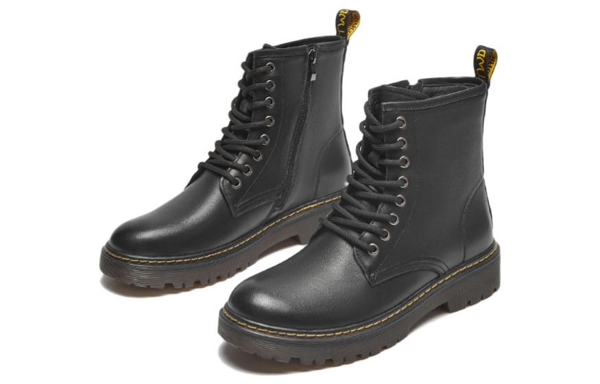 Lookbook ホットウィンド レザー ラウンドトゥ ミドルカーフ マーチンブーツ 'ブラック' H95M2803