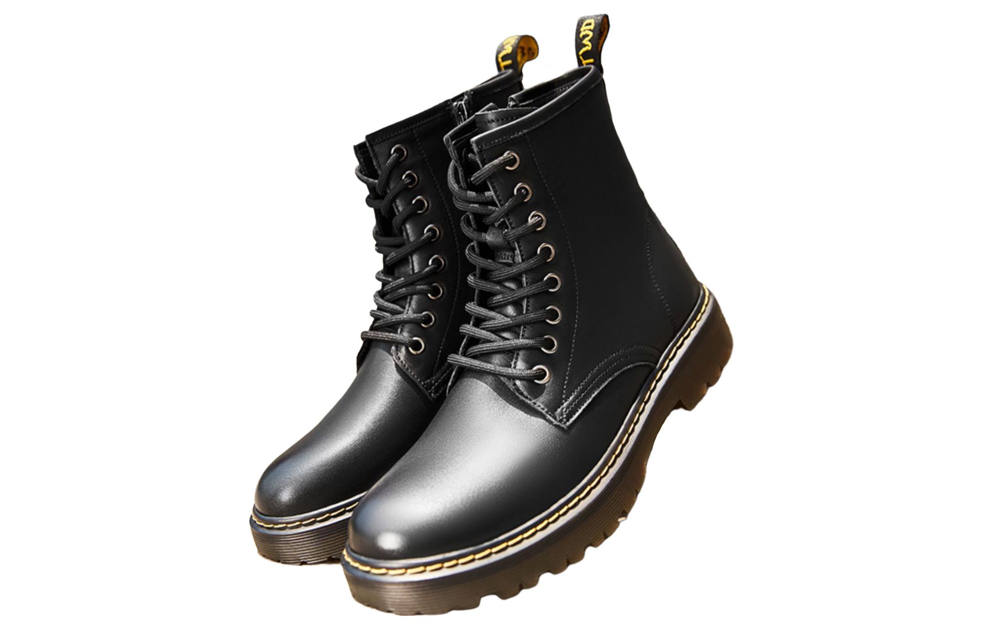 Shop ホットウィンド レザー ラウンドトゥ ミドルカーフ マーチンブーツ 'ブラック' H95M2803