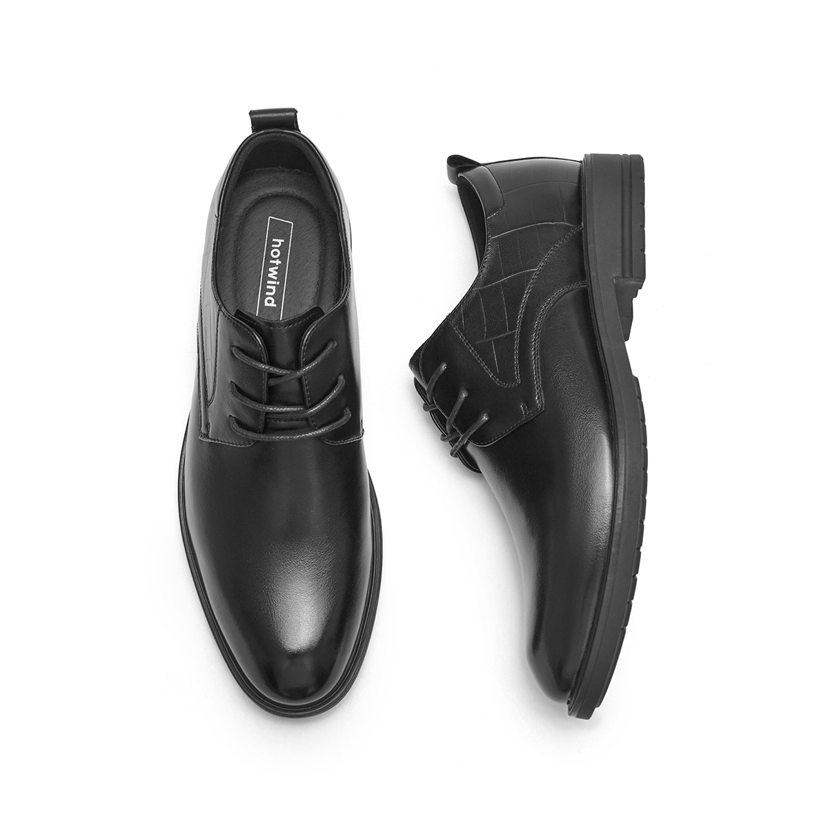 Shop ホットウィンド 丸いつま先 レースアップ フォーマル ブラック レザー H43M3708