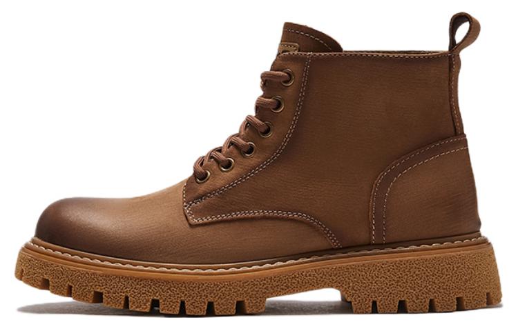 Hotwind Top Layer Cowhide Fashion Casual Lace-Up Comfortable Ankle Martin Boots 'Brown' H95M2403