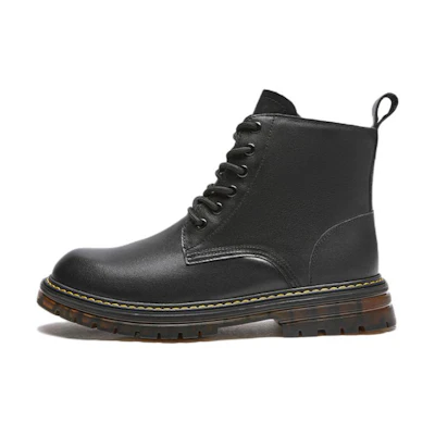 Hotwind Top Layer Cowhide Lace-up Versatile Round Toe Martin Boots 'Black'