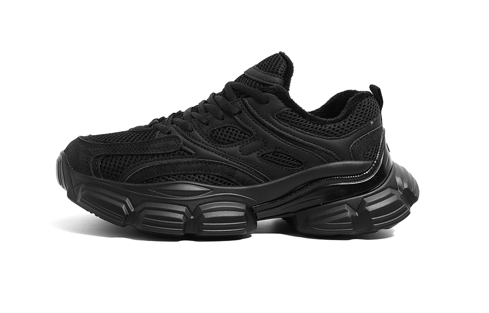 HUANQIU Black Fleece-Lined Dad Sneakers YW-222030-1