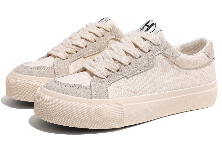 Lookbook Huanqiu Sepatu Kanvas 'Beige Suede Patchwork' H23027M