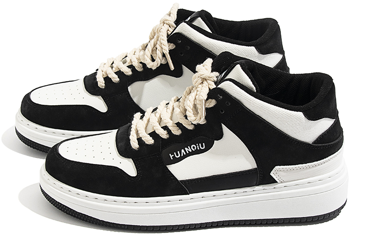 Order 環球 HUANQIU 拼接斜紋百搭休閒透氣 中幫 板鞋 男款 白黑