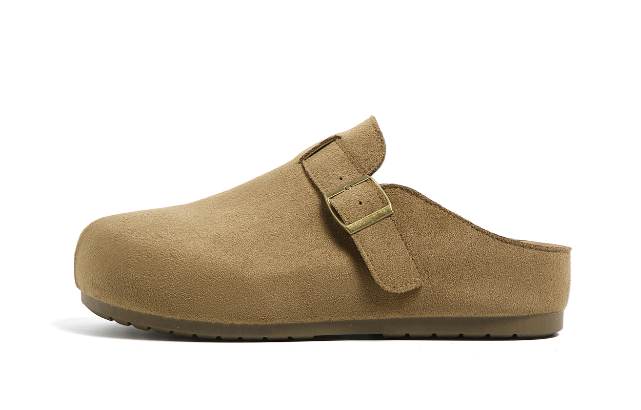 HUANQIU Retro Slip-On Roman Style Buckled Clogs Khaki YW-YX116