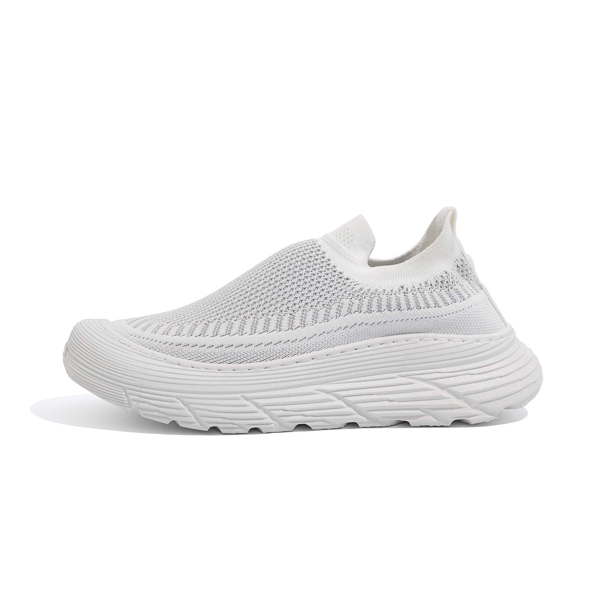 HUANQIU White Slip-On Breathable Knit Thick-Sole Running Shoes ZHQ-HY398 White Color